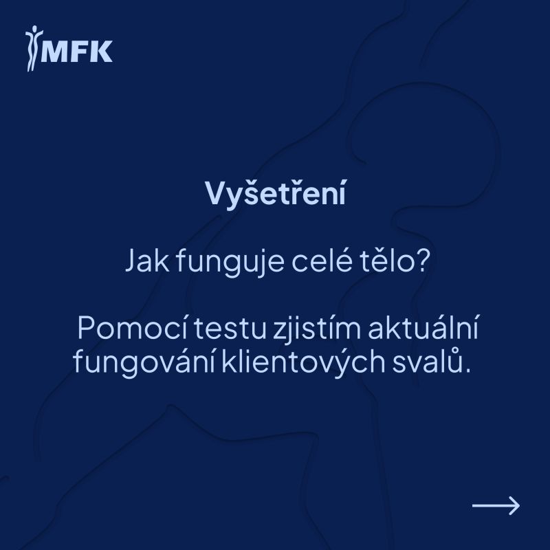 Tmavě modrý slide s nadpisem Vyšetření a otázkou, jak funguje celé tělo